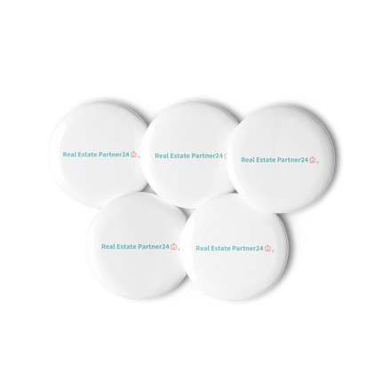 Set of pin buttons with Real Estate Partner24 Logo