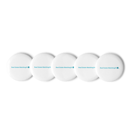 Set of pin buttons with Real Estate Matching24 Logo