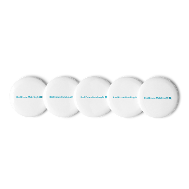 Set of pin buttons with Real Estate Matching24 Logo
