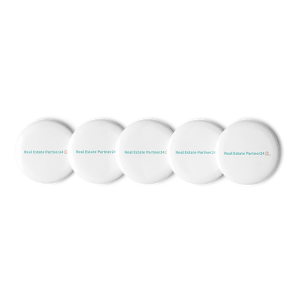 Set of pin buttons with Real Estate Partner24 Logo