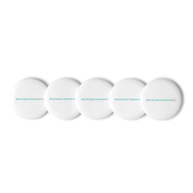 Set of pin buttons with Real Estate Partner24 Logo