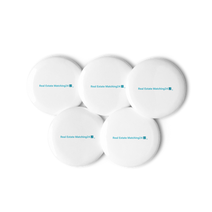 Set of pin buttons with Real Estate Matching24 Logo