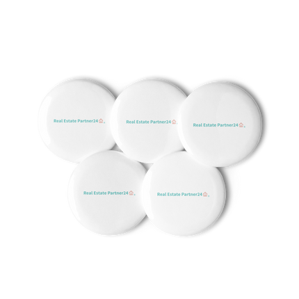 Set of pin buttons with Real Estate Partner24 Logo