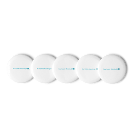 Set of pin buttons with Real Estate Matching24 Logo