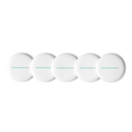 Set of pin buttons with Real Estate Partner24 Logo