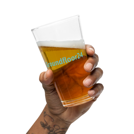 Shaker pint glass with Groundfloor24 Logo