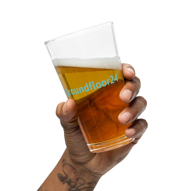 Shaker pint glass with Groundfloor24 Logo