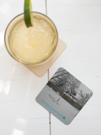 Winter Wonderland Cork-back coaster with realestatematching24 with key Logo