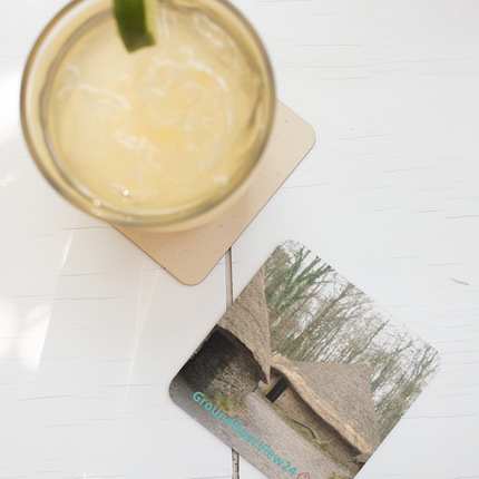 Village Charm Cork-back coaster with groundfloorview24 with House Logo