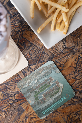 Nice City Cork-back coaster with Groundfloor24 with House Logo