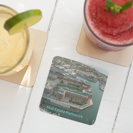 Nice City Cork-back coaster with realestatepartner24 with house Logo