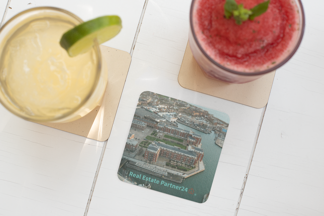 Nice City Cork-back coaster with realestatepartner24 with house Logo