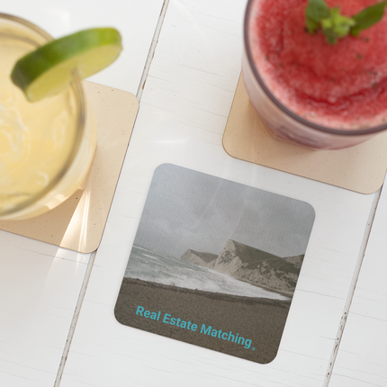Waves and Sand Cork-back coaster with realestatematching without key Logo