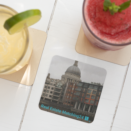 St. Paul's Cathedral Cork-back coaster with Real Estate Matching24 Logo