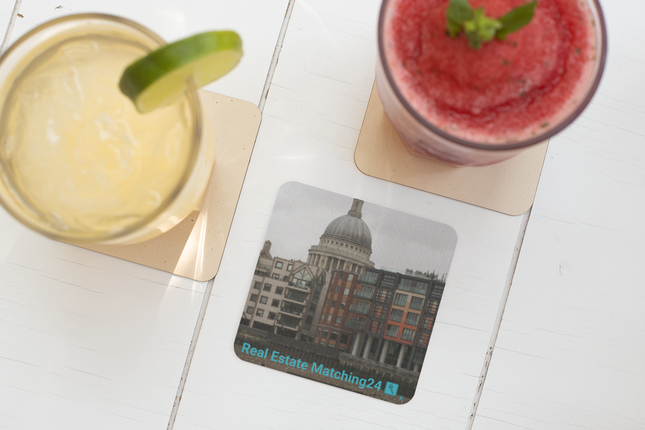 St. Paul's Cathedral Cork-back coaster with Real Estate Matching24 Logo