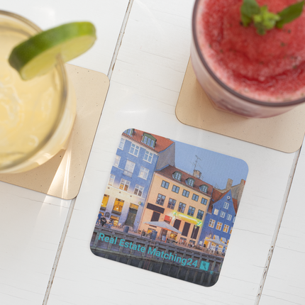 Nyhavn Cork-back coaster with Real Estate Matching24 Logo
