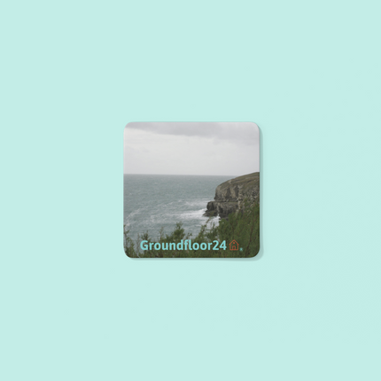 Seaside Serenity Cork-back coaster with Groundfloor24 with House Logo