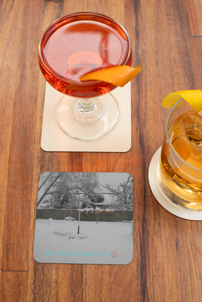 Winter Wonderland Cork-back coaster with realestatepartner24 with house Logo