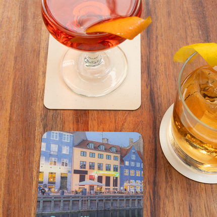 Nyhavn Cork-back coaster with Groundfloor24 Logo