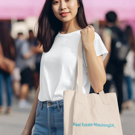 Organic denim tote bag with Real Estate Matching24 Logo