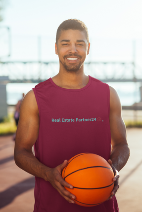 Recycled unisex basketball jersey with Real Estate Partner24 Logo