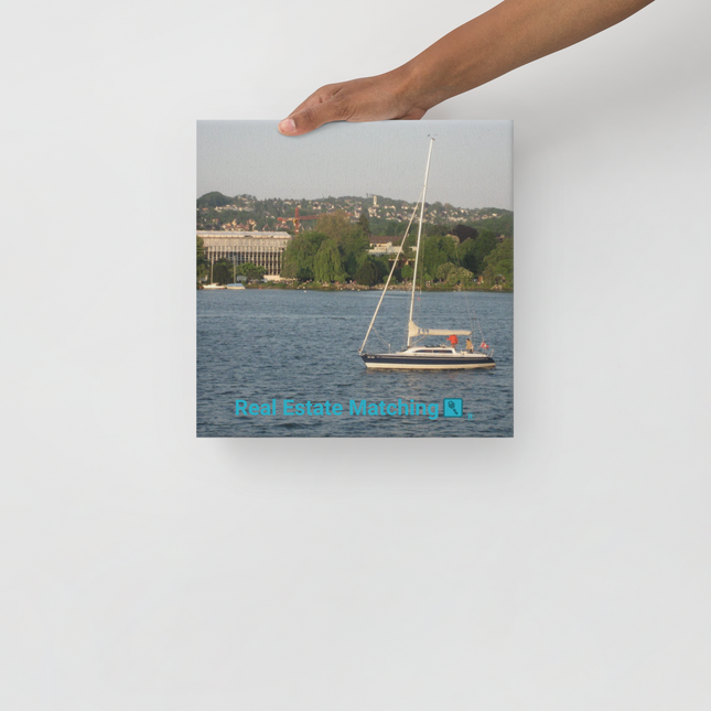 Boat on the River Thin canvas with realestatematching with key Logo