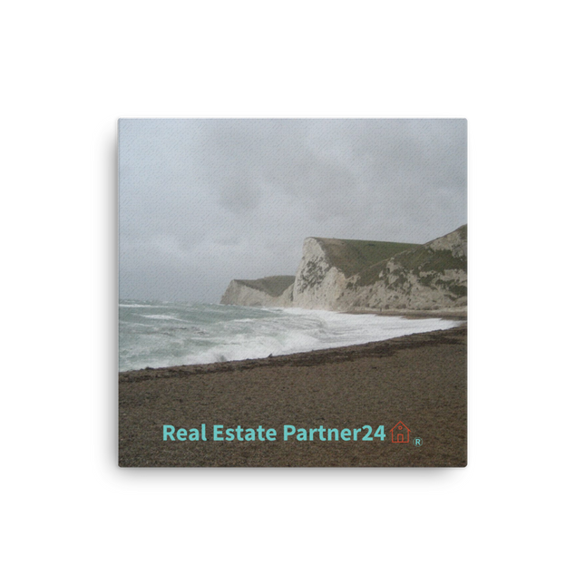 Waves and Sand Thin canvas with realestatepartner24 with house Logo