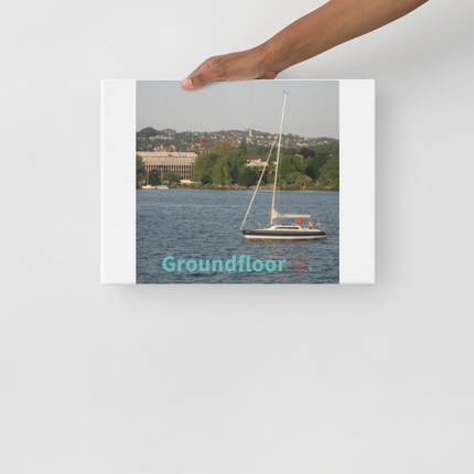 Boat on the River Thin canvas with Groundfloor with House Logo