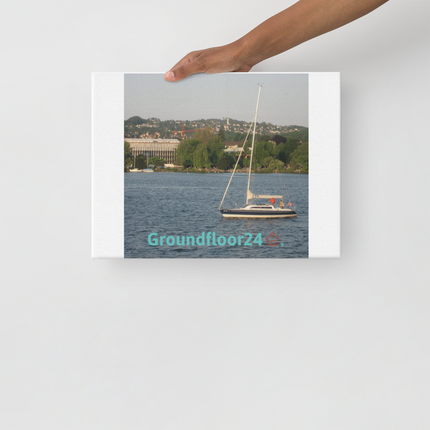 Boat on the River Thin canvas with Groundfloor24 with House Logo