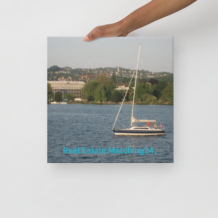 Boat on the River Thin canvas with realestatematching24 without key Logo