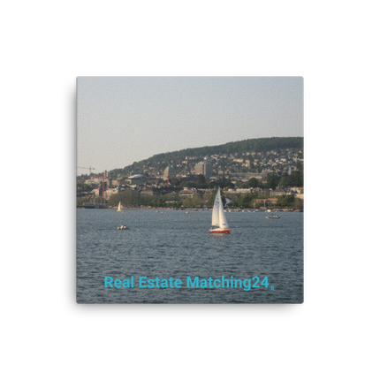 Beautiful River & Hills Sinari Thin canvas with realestatematching24 without key Logo