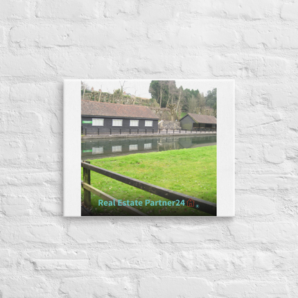 Lakeside Serenity Thin canvas with realestatepartner24 with house Logo