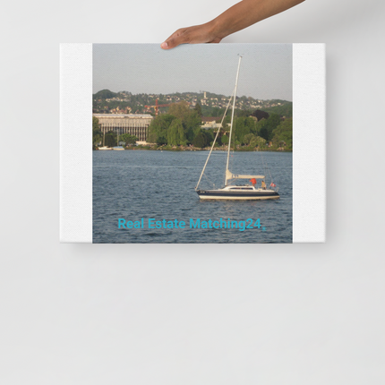 Boat on the River Thin canvas with realestatematching24 without key Logo