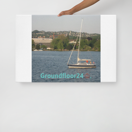 Boat on the River Thin canvas with Groundfloor24 with House Logo