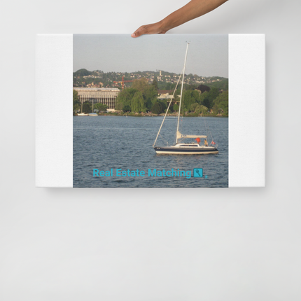 Boat on the River Thin canvas with realestatematching with key Logo