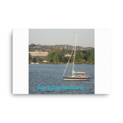 Boat on the River Thin canvas with realestatematching without key Logo