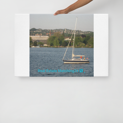 Boat on the River Thin canvas with realestatematching24 with key Logo