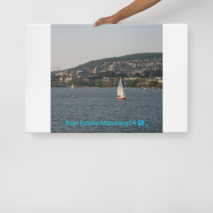 Beautiful River & Hills Sinari Thin canvas with realestatematching24 with key Logo