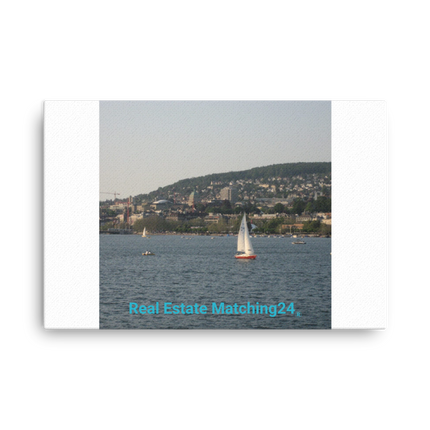 Beautiful River & Hills Sinari Thin canvas with realestatematching24 without key Logo