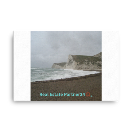 Waves and Sand Thin canvas with realestatepartner24 with house Logo