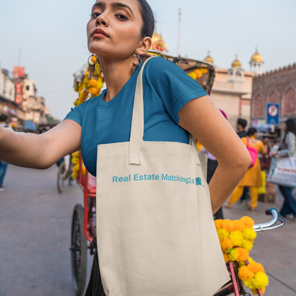 All-Over Print Large Tote Bag with Real Estate Matching24 Logo