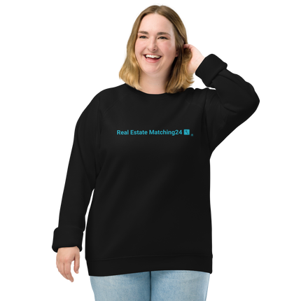 Unisex organic raglan sweatshirt with Real Estate Matching24 Logo