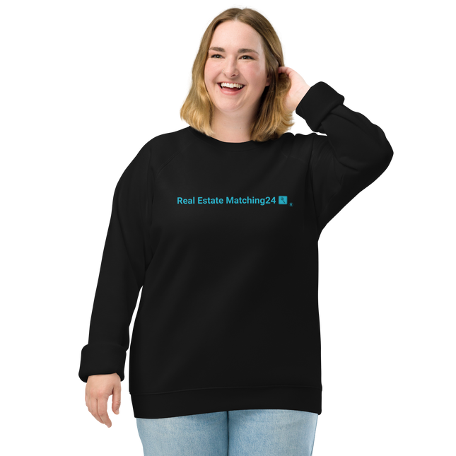 Unisex organic raglan sweatshirt with Real Estate Matching24 Logo