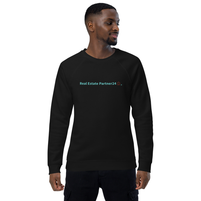 Unisex organic raglan sweatshirt with Real Estate Partner24 Logo