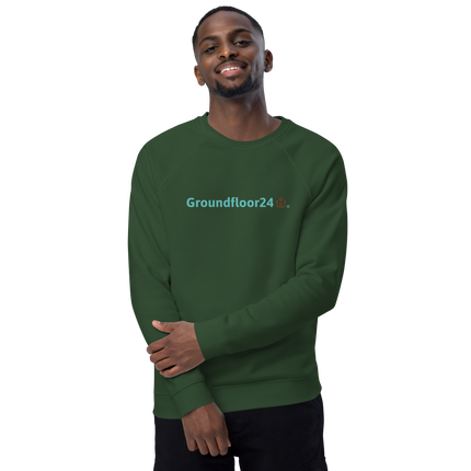 Unisex organic raglan sweatshirt with Groundfloor24 Logo