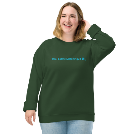 Unisex organic raglan sweatshirt with Real Estate Matching24 Logo