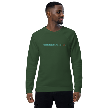 Unisex organic raglan sweatshirt with Real Estate Partner24 Logo