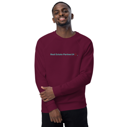 Unisex organic raglan sweatshirt with Real Estate Partner24 Logo