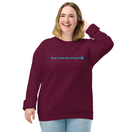 Unisex organic raglan sweatshirt with Real Estate Matching24 Logo