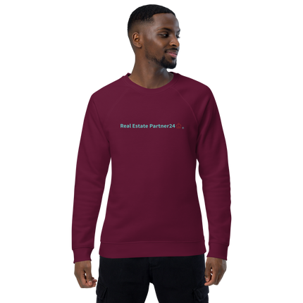 Unisex organic raglan sweatshirt with Real Estate Partner24 Logo